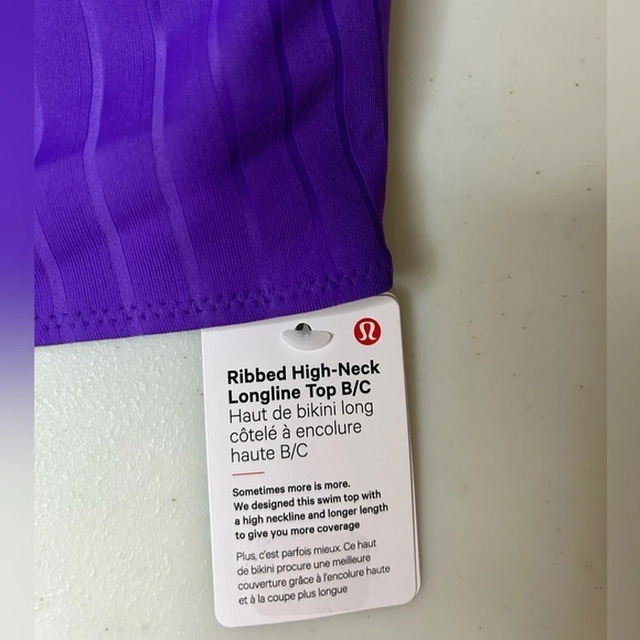 Lululemon Ribbed High-Neck Longline Atomic Purple Swim Top Size 12 B/C Cup NWT - Picture 3 of 6